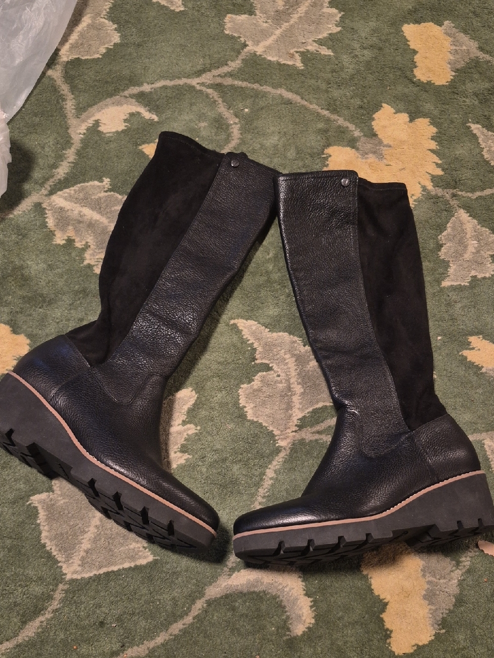 Vionic Black Leather & Suede Over-the-Knee Lug Sole Boots
